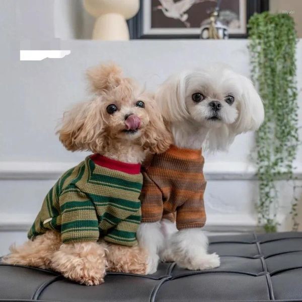 Ropa para perros Simplicidad Ropa de rayas Moda Cuello Camiseta Ropa para mascotas Camisas de algodón Primavera Otoño Niña Niño Mascotas