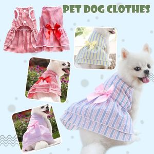 Chien vêtements jupe noeud noeud robe mariage printemps été automne Plaid chat chat vêtements fournitures chemise rayée