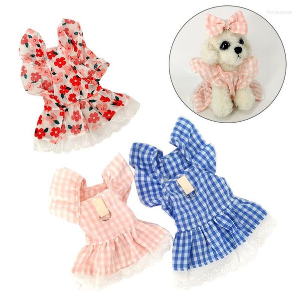 Ropa para perros falda vestido estampado ropa verano primavera a cuadros cachorro gato arnés mascota pecho d-ring camisa correa con