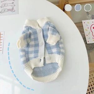 Ropa para perros Sky Blue Plaid Knit Suéter Ropa pequeña Dulce Kawaii Preppy Estilo Cardigan Ropa Gato Suave Cómodo Productos para mascotas