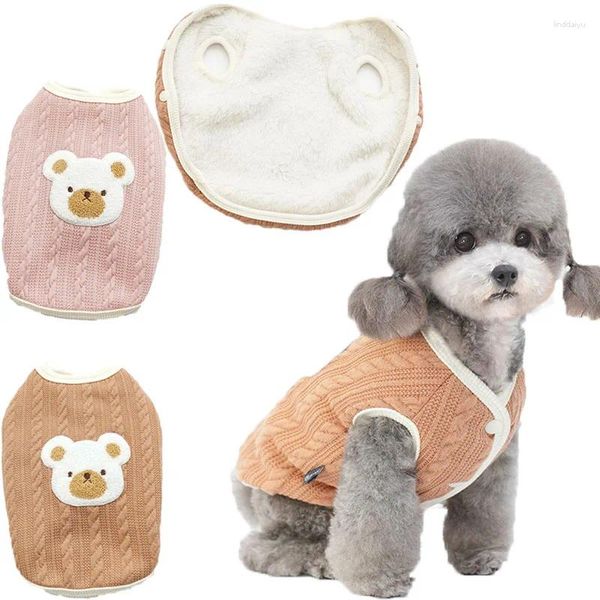 Vêtements pour chiens Manteau tricoté sans manches Veste pour chiot rose Motif ours Vêtements chauds pour animaux de compagnie Petits chiens moyens Yorkie Hiver L