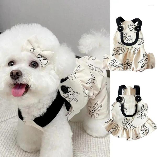 Vêtements pour chiens sans manches, robe pour animaux de compagnie, combinaison confortable et respirante avec anneau de traction, motif de dessin animé en coton, fournitures de salopette