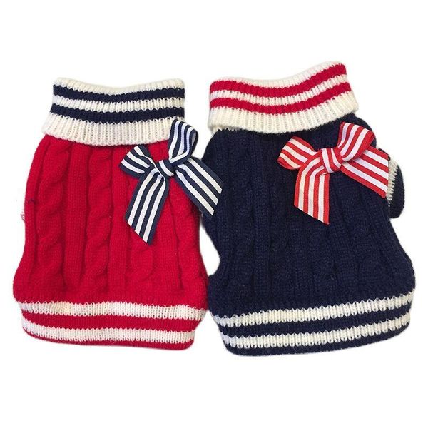 Chien vêtements petit chat pull tricoté pull avec nœud conception chiot à capuche hiver vêtements chauds ApparelDog