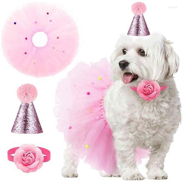 Ropa para perros pequeños, Kit de accesorios para fiesta de feliz cumpleaños, falda tutú de moda para cachorros, bonito collar rosa, sombrero de cono, suministros para perros