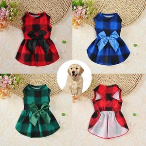 Ropa para perros gato pequeño gato bowknot cachorro falda a cuadros princesa ropa