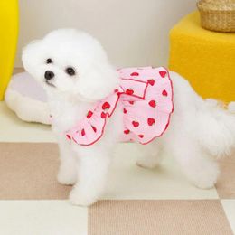 Vestimenta de perros pequeños vestidos princesa patrón de fresa dulce falda de mascota con decoración de nknot de arco transpirable para perros gatos