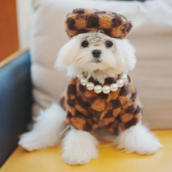 Ropa para perros suéter pequeño cálido invernal otoño mascota de moda desinger cachorro cachorro linda chaqueta a cuadros gato abrigo suave caniche chihuahua yorkie