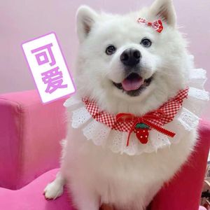 Hondenkleding glimlachende kaas schattige verstelbare aardbei kersstof pet honden bandana slabbetje met bowtie voor alle size puppy samoyed shiba