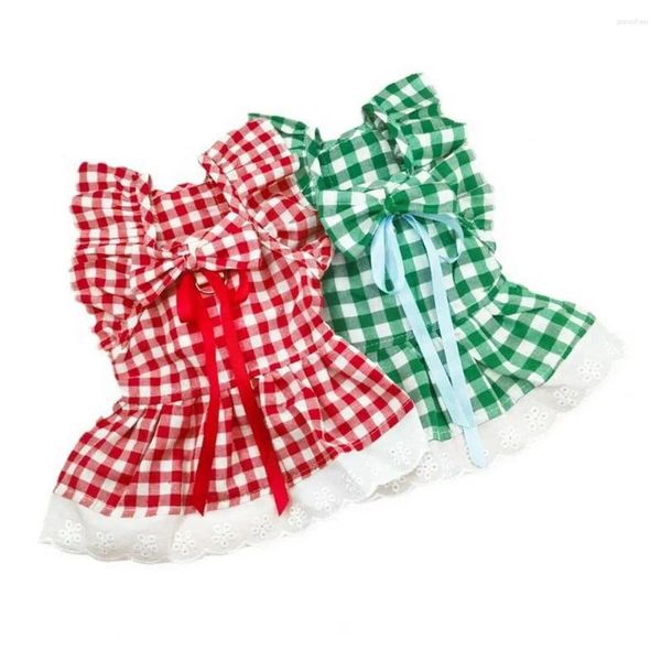 Ropa para perros suave y cómodo vestido para mascotas estampado a cuadros princesa conjunto con mangas falda tocado dulce para encantador