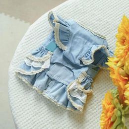 Vêtements pour chiens Doux et confortable Robe pour animaux de compagnie Denim élégant avec manches Anneau de traction Princesse pour chiens Chats Furry