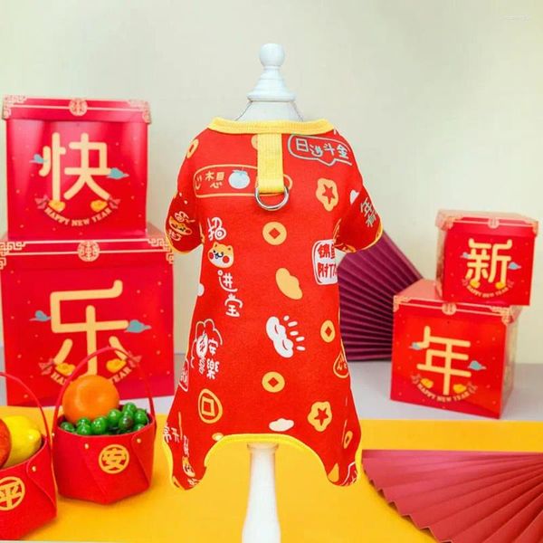 Vêtements pour chiens doux et confortables, tenues pour animaux de compagnie, Costume de fête de l'année chinoise, combinaison chaude avec motif de dessin animé traditionnel