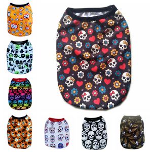 Ropa para perros Ropa suave para cachorros Calabaza Fantasmas Murciélagos Camisa de esqueleto para perros pequeños y gatos Ropa para mascotas impresa Camiseta para mascotas de Halloween Camisas para cachorros transpirables A116