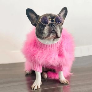 Vêtements pour chiens Pull à col roulé doux et moelleux en vêtements de luxe bleus et roses également adaptés aux chats