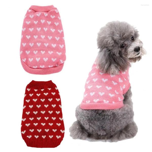 Vêtements pour chiens Pull doux pour animaux de compagnie Adorable motif de coeur à la mode tricoté tenue de Saint-Valentin pour petits chiens de taille moyenne confortable