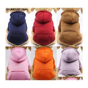 Vêtements pour chiens couleur unie pull en molleton pour animaux de compagnie vêtements chauds à capuche pour petits chiens vêtements chiot tenue sweats à capuche doux Costume Drop Delive Dhmuv