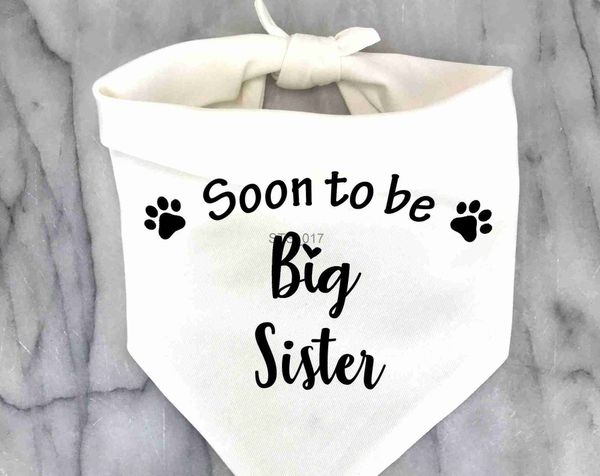 Vêtements de chien bientôt être grande soeur chien bandana annonce de grossesse photos douche cadeau sexe révéler noir blanc écharpe pour animal de compagnie nouveau bébé x0904