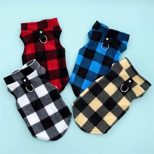 Vêtements pour chiens Printemps Automne Vintage Plaid Chaud Polaire Pet Chat Vêtements Hiver Épaissie Gilet Manteau Petit Moyen Costume Costume Anneau De Traction