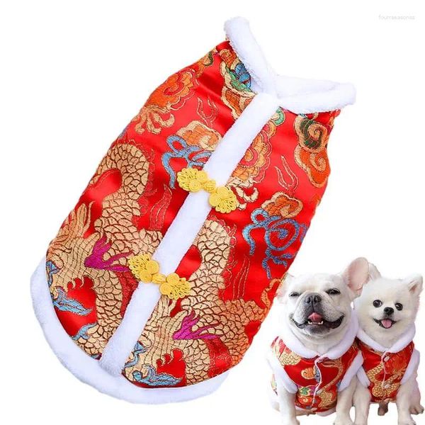 Ropa para perros Festival de primavera Ropa para mascotas Bordado Dragón Robe Espesado Cómodo Fácil de usar Chaleco de año chino para gatos