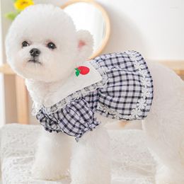 Hondenkleding veerkant kanten geruite bloemenjurk kleding zoete katoenen kat huisdier hoodies outfit voor kleine honden puppy chihuahua bichon accessoires