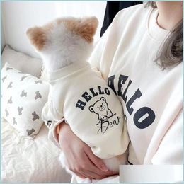 Vêtements de chien Printemps Pet Dog Tshirt Bonjour Bear Chiens Vêtements Coton Chiot Pour Petit Gilet Moyen Yorkshire Chihuahua Costume Ropa Perro Dhoqm