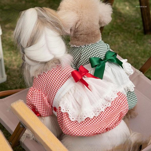 Ropa para perros primavera verano gasa Plaid Maid falda delantal ropa para mascotas gato y ropa oso de peluche calabaza grupo cachorro vestido niña