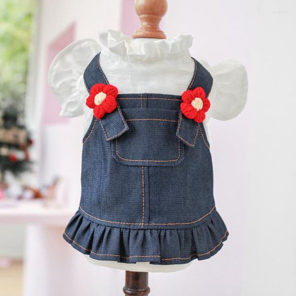 Chien vêtements printemps été robe pour chiens filles Denim fleur chiot chat jupes vêtements tenue XS S M L XL