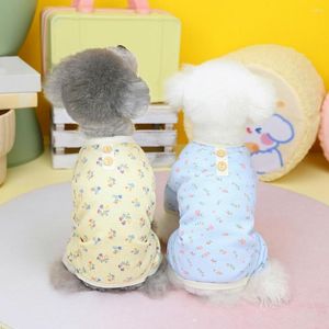 Chien vêtements printemps été combinaison tenues pour petits chiens moyens fleur motif bouton décor doux extensible chiot Jammies 4 Le