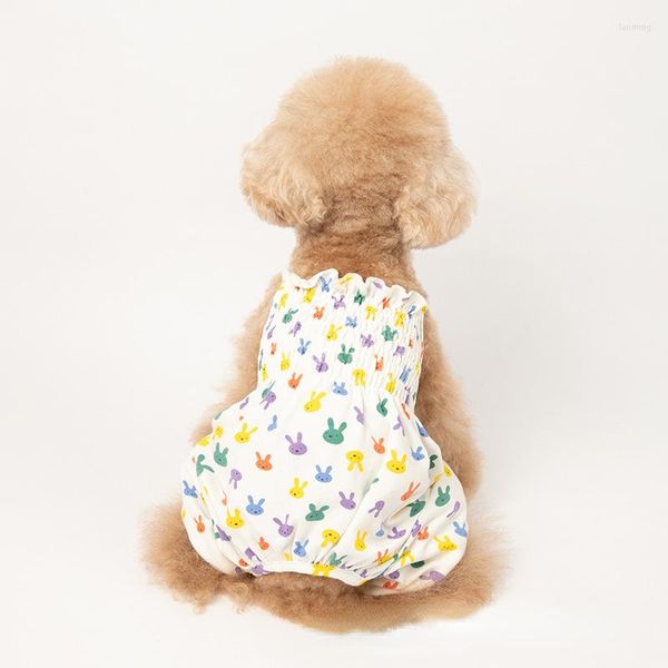 Vêtements pour chiens printemps été vêtements pour animaux de compagnie coton couleur impression bretelles pantalons jambes larges Costumes Kawaii
