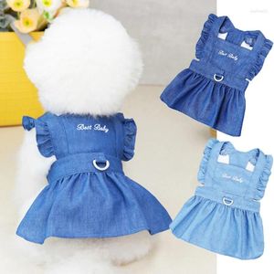 Ropa para perros Primavera Verano Pet Denim Vestido Moda Dulce Flying Princess Puppy Faldas Bordadas Carta Ropa para Pequeño Gato Mediano