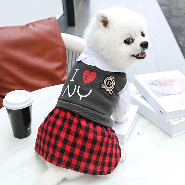 Ropa para perros Primavera Verano Tela escocesa Vestido impreso Estilo universitario Ropa para mascotas rojas para perros pequeños y grandes Masculinos