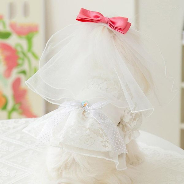 Vêtements pour chiens printemps / été style princesse robe de mariée en dentelle chat petit animal de compagnie magnifique ensemble de fleurs de tête