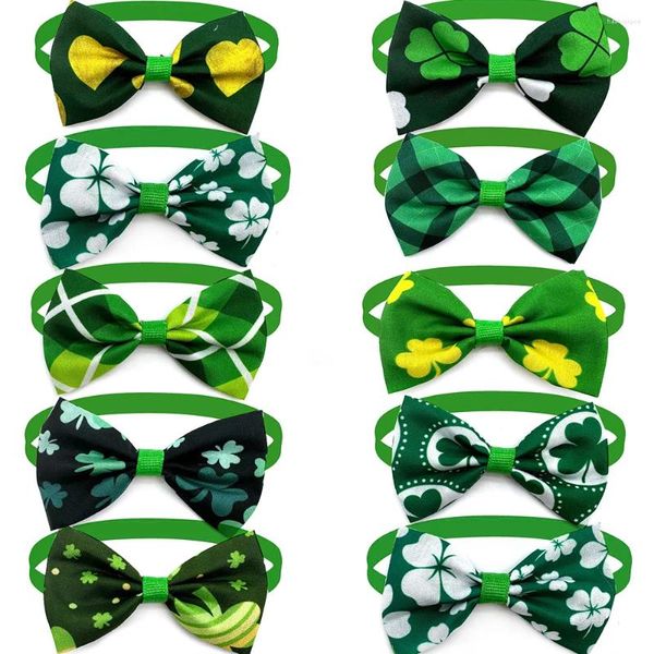 Vêtements pour chiens St Patrick's Day Bow Ties Collier Accessoires de toilettage pour animaux de compagnie Trèfle vert Tissu Style Cravate Fournitures