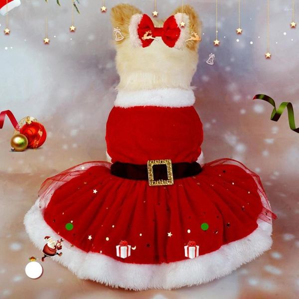 Vêtements pour chiens se démarquent robe pour animaux de compagnie Costumes de fête brillant maille paillettes Santa Tinsel tissu avec bandeau pour Noël