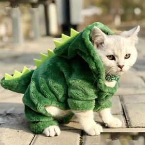 Vêtements de chien Stock Vêtements de chat pour animaux de compagnie Costumes de dinosaures drôles Manteau d'hiver Chaud Tissu polaire Sweat à capuche Chiot Xu Drop Livraison Maison Jardin Sup Dh0Zn