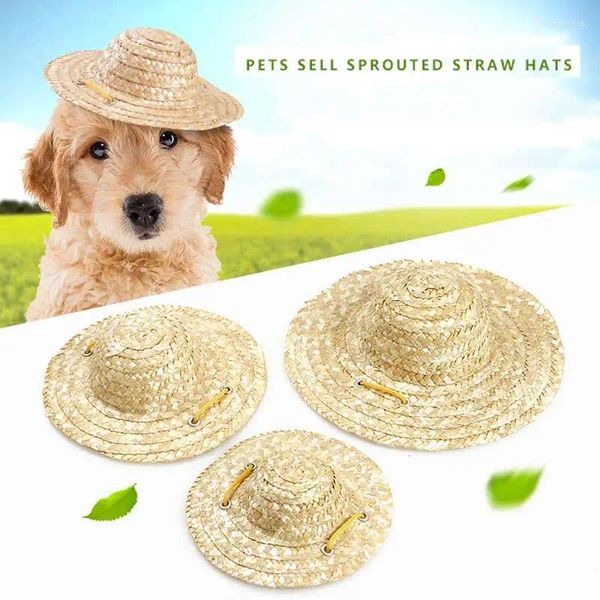 Vêtements de chien paille de paille Produits d'été chapeaux de soleil accessoires de capuchon pour petits chiens artisanaux tissés hawaïi animaux de compagnie réglables chiot e