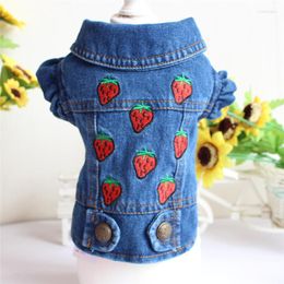 Vêtements de chien Fraise Broderie Jean Gilet Veste Vintage Pour Chiens Manteau Casual Vêtements Pour Animaux De Compagnie Printemps Automne Denim Vêtements XS-XXL