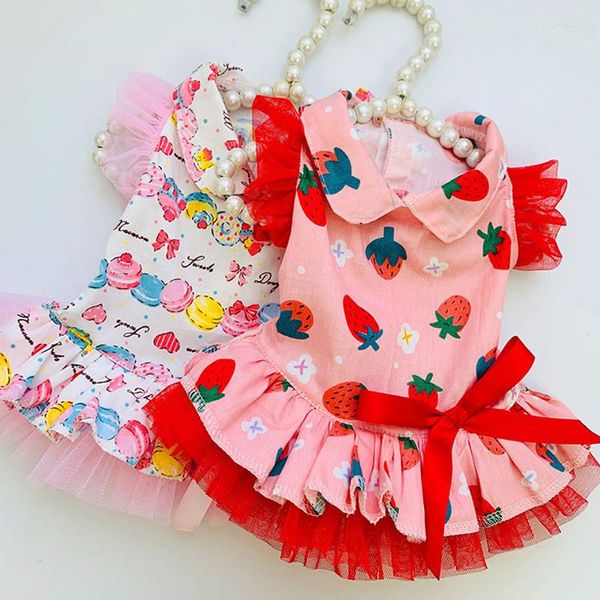 Ropa para perros Ropa con estampado de fresa Primavera Falda para mascotas Vestido Disfraz Cachorro Cumpleaños Boda para perros