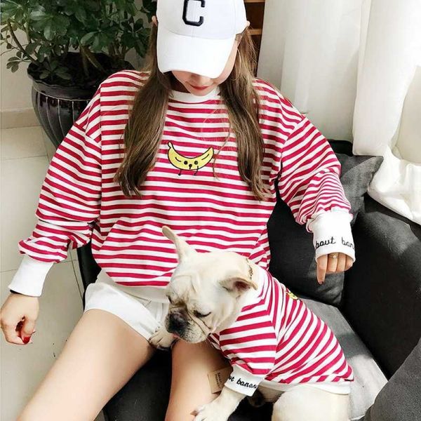 Ropa para perros Plátano a rayas Ropa a juego para mascotas Ropa para cachorros para perros Camisa Padre-niño Francés Bullldog278P