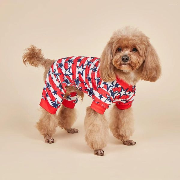 Vêtements pour chiens pyjamas à rayures American Flag Vêtements d'étoile pour les petits chiens Girl Boy costume chiot curide avec pieds pour animaux de compagnie