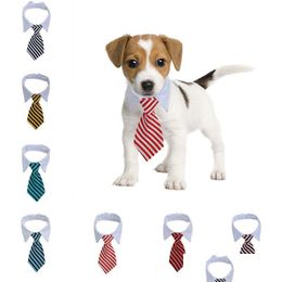Vêtements pour chiens Cravate pour animaux de compagnie rayée de haute qualité Polyester Coton Gentleman Style Chien Chat Cravate réglable S M Fournitures de toilettage Drop Delive Dh3Pd