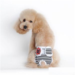 Dog Apparel Stripes Pet Diaper Cotton Washable Reusable Adjustable Physical Sanitary Menstruation Underwear Clothes Drop Delivery Ho Dh6No