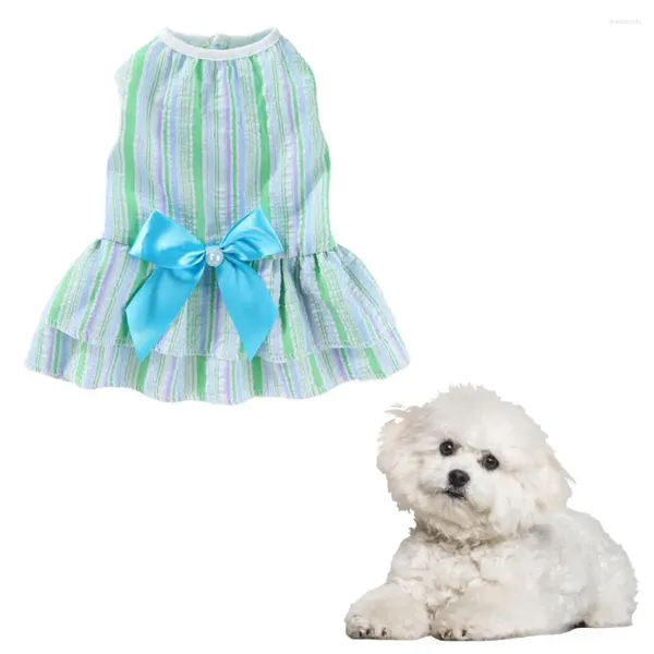 Ropa para perros elegante diseño de vestido de mascotas suave y transpirable princesa con mariposa a rayas verticales para shih summer teddy