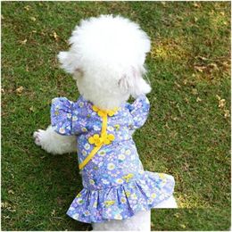 Ropa para perros elegante verano de dos patas ropa de cheongsam falda para mascota adorable entrega de caída suave suministros de jardín de jardín dh6jg