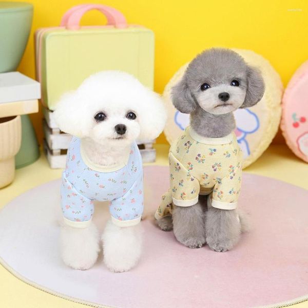 Ropa para perros con estilo dulce botón decoración cuatro patas primavera verano cachorro Jammies para perros pequeños medianos pijamas mono para mascotas