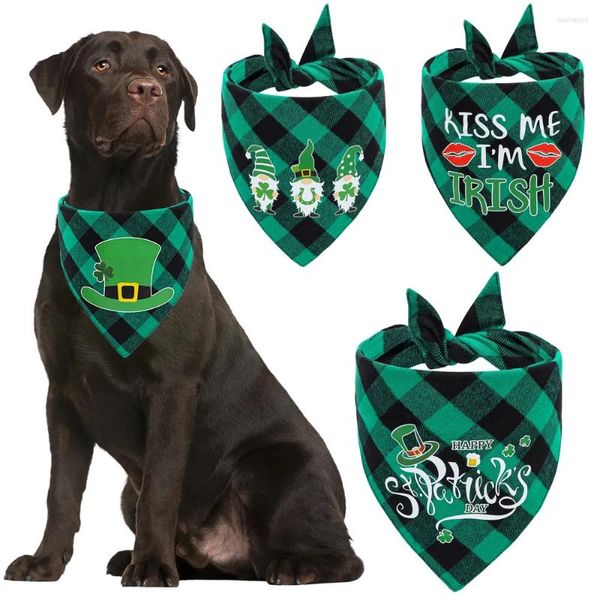 Appareils pour chiens SUMADO Saint-Patrick's Day Irish Bandana Green Plaid Triangle Bibs Scarf Holiday For Small Medium Grand Pet Accessoires