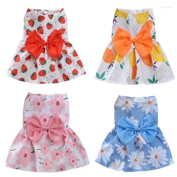 Ropa para perros Arco de verano Vestido de princesa floral para perros pequeños Gatos Vestidos de novia Chihuahua Falda para mascotas Ropa de York