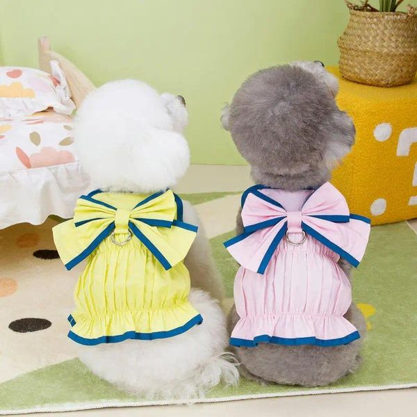 Vêtements pour chiens Été Chat Chiot Harnais Jupe Mignon Bowtie Robe Maltese Yorkshire Shih Tzu Caniche Bichon Poméranie Vêtements Pour Animaux De Compagnie