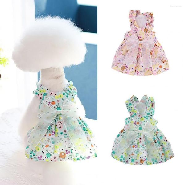 Vêtements d'été pour chiens Vêtements d'été Jupe à bretelles pour animaux de compagnie Type de fronde Mince Coton Dentelle Bow Floral Princesse Robe Sweet Kitty Puppy Costume