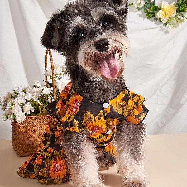 Vêtements pour chiens Été Mignon Respirant Confortable Robe mince Vêtements pour animaux de compagnie Imprimer avec tournesols Petit manteau