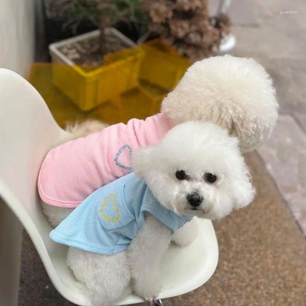 Ropa para perros Ropa de gato linda de verano Algodón Transpirable Estampado de corazón Chaleco para mascotas Anti-derramamiento para Teddy Schnauzer Gatito Cachorro